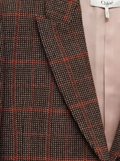 Chloé Single-breasted Checked Brown Wool Jacket In Brown