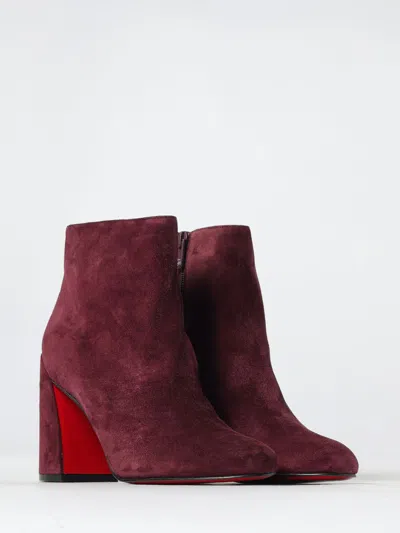 Christian Louboutin Boots Woman Burgundy In Animal Print