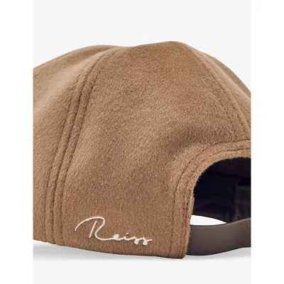 Reiss Mens  Sable Brand-embroidered Wool-blend Cap In Brown
