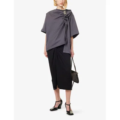 Dries Van Noten Womens  Embellished Asymmetric Cotton-jersey Top In Gray