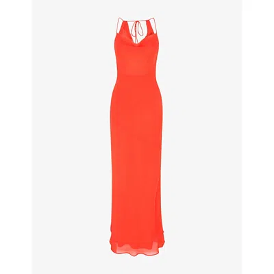 Omnes Womens  Koko Cowl-neck Chiffon Maxi Dress In Orange