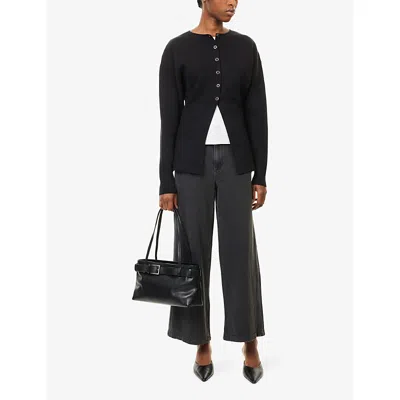 Good American Split Front Button Up Sweater In Black