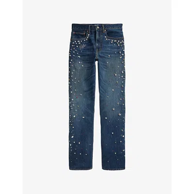 Polo Ralph Lauren Womens  Rhinestone-embellished Straight-leg High-rise Jeans