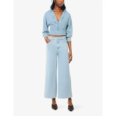 Good American Cotton Jeanius Zip-up Cropped Hoodie In Blue