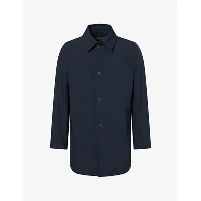 Oscar Jacobson Mens  Pointed-collar Long-sleeve Stretch-nylon Car Coat In Blue
