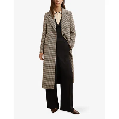 Reiss Womens  Karina Checked Wool-blend Coat In Neutral