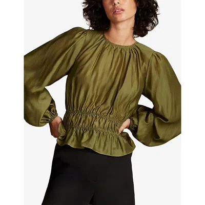 Ro&zo Womens  Peplum Long-sleeve Woven Blouse In Green