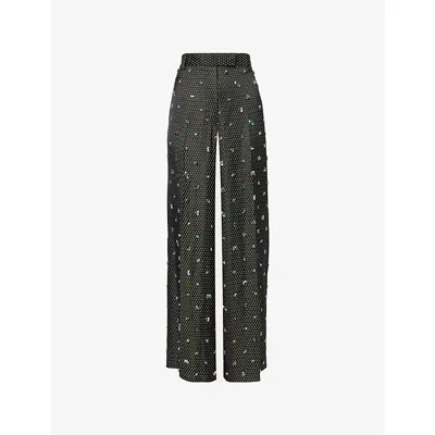 Dries Van Noten Womens  Embellished Wide-leg Woven Trousers In Black
