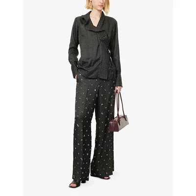 Dries Van Noten Womens  Embellished Wide-leg Woven Trousers In Black
