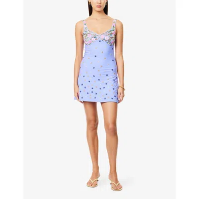 Oceanus Womens  Midnight Star Beaded Mesh Mini Dress In Blue
