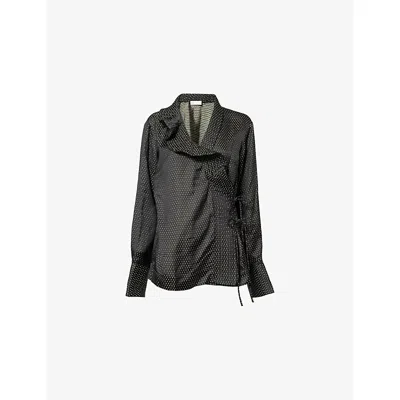 Dries Van Noten Womens  Frilled Printed Woven Shirt In Black