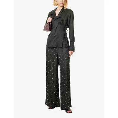 Dries Van Noten Womens  Frilled Printed Woven Shirt In Black