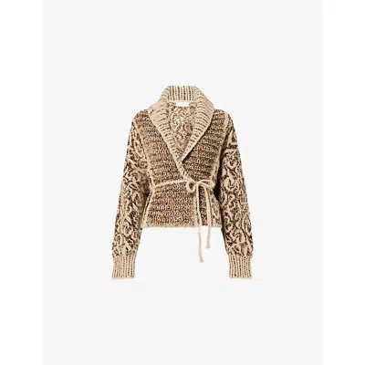 Dries Van Noten Womens  Shawl-collar Belted Wool-blend Jumper In Sand