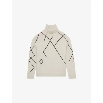 Reiss Relaxed Fit Roll Neck Argyle Sweater In Neutral