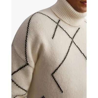 Reiss Relaxed Fit Roll Neck Argyle Sweater In Neutral