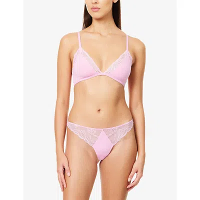 Calvin Klein Womens  Lace-trim Woven Plunge Bra