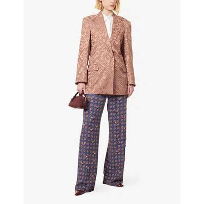 Dries Van Noten Womens  Printed Notch-lapels Woven Blazer In Orange