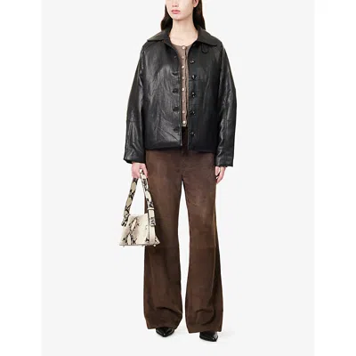 Sisters & Seekers Womens  Collared Oversized Faux-leather In Black