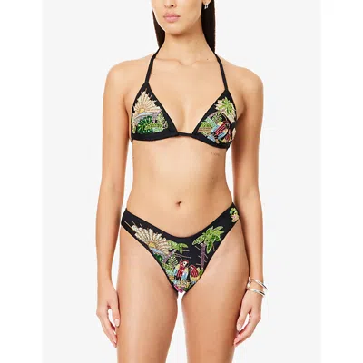 Oceanus Womens  Charli Embellished Tropical Bikini Set In Multi