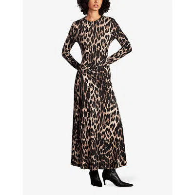 Ro&zo Womens  Leopard-print Long-sleeve Stretch-jersey Midi Dress In Brown