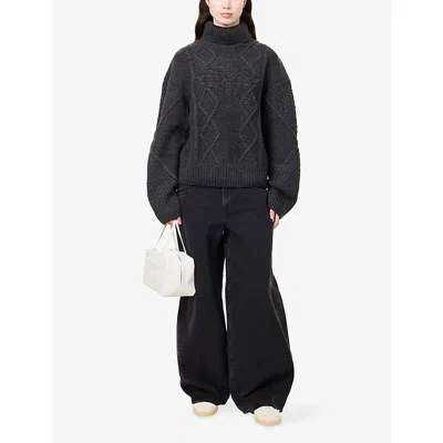 The Couture Club Womens  Embossed-emblem Roll-neck Knitted Jumper In Gray