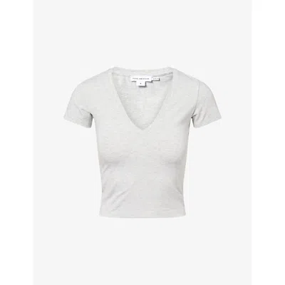 Good American Womens  V-neck Short-sleeves Stretch-cotton T-shirt In Gray