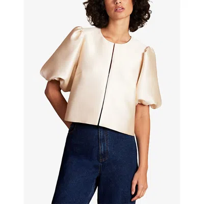 Ro&zo Womens  Round-neck Puff-sleeve Shell Top In Neutral