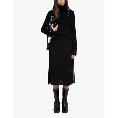 Zadig & Voltaire Jaylal Lace Trim Silk Maxi Skirt In Black