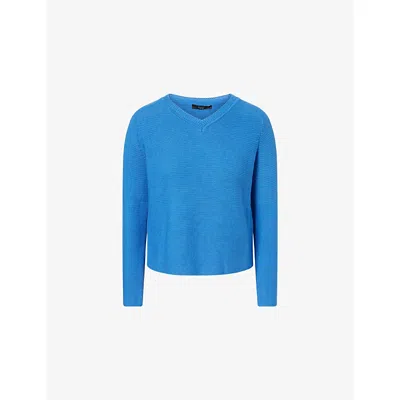 Weekend Max Mara Omens  V-neck Boxy-fit Cotton-knit Jumper In Blue