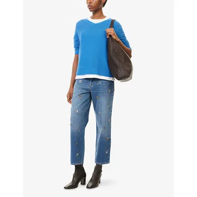 Weekend Max Mara Omens  V-neck Boxy-fit Cotton-knit Jumper In Blue