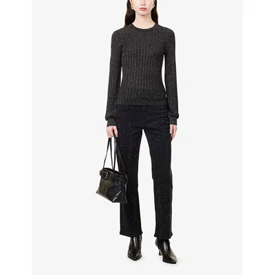 Paige Adela Metallic Ribbed Sweater In Black