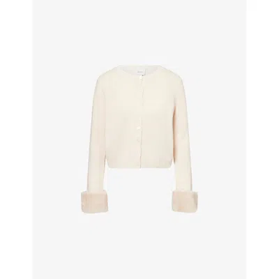 Reformation Womens  Clara Faux Fur-cuff Cashmere Cardigan In White