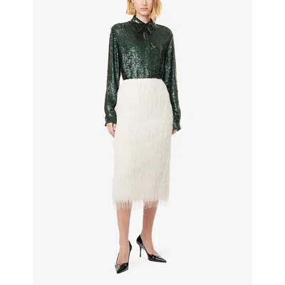 Dries Van Noten Womens  Fringed High-waist Woven Midi Skirt In Silver