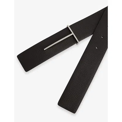 Tom Ford Dark Brown Reversible Textured Silver Buckle Belt In Brown