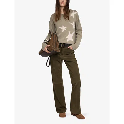 Zadig & Voltaire Markuz Intarsia Star Cashmere Crewneck Sweater In Gray