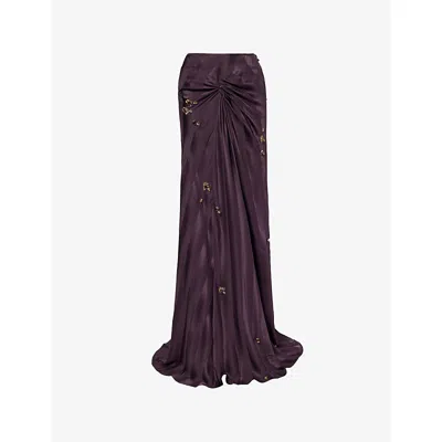 Dries Van Noten Womens  Embellished Twist Silk Midi Skirt In Purple