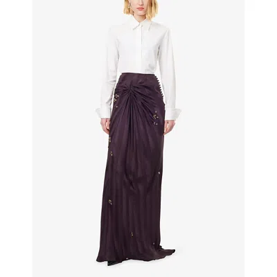 Dries Van Noten Womens  Embellished Twist Silk Midi Skirt In Purple