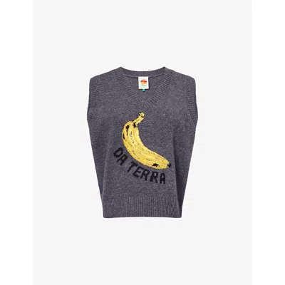Farm Rio Womens  Banana Motif Wool-blend Knitted Vest In Gray