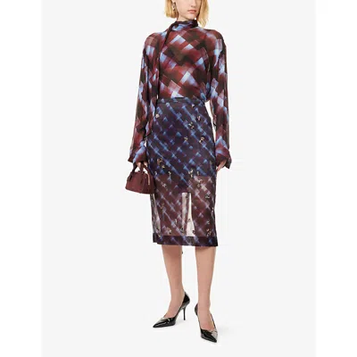 Dries Van Noten Womens  Embellished Printed Silk Midi Skirt In Purple