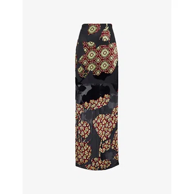 Dries Van Noten Womens  Devoré Asymmetric Woven Midi Skirt In Black