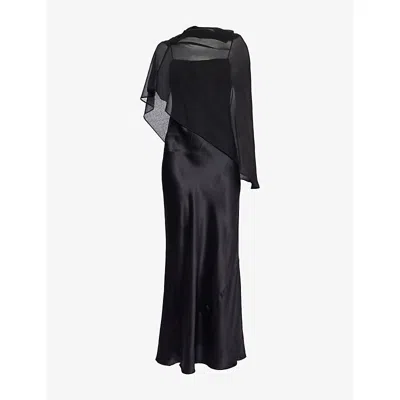 Reformation Womens  Lilibeth Sheer-cape Silk Midi Dress In Black