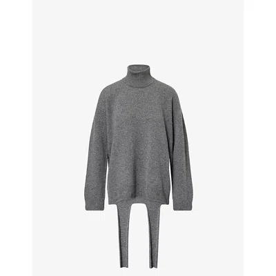 Issey Miyake Womens  Backpack Knit High-neck Wool Jumper In Gray