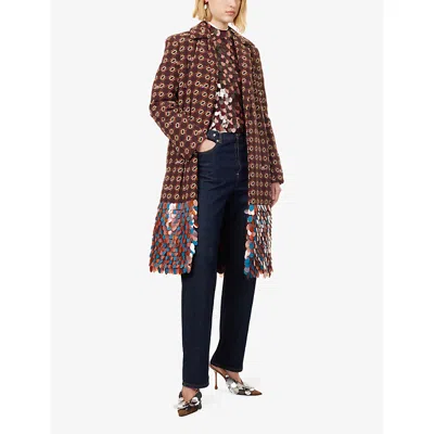 Dries Van Noten Womens  Embellished Notch-lapels Silk Coat In Burgundy