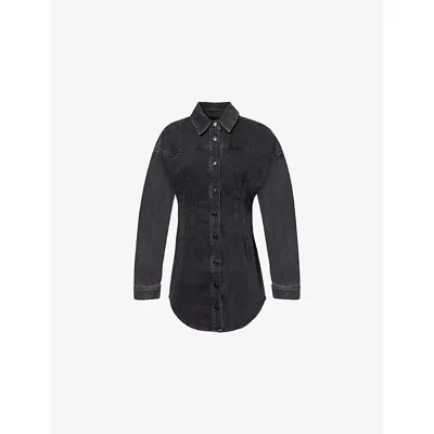 Good American Womens  Shaped Long-sleeves Stretch-denim Mini Dress In Black