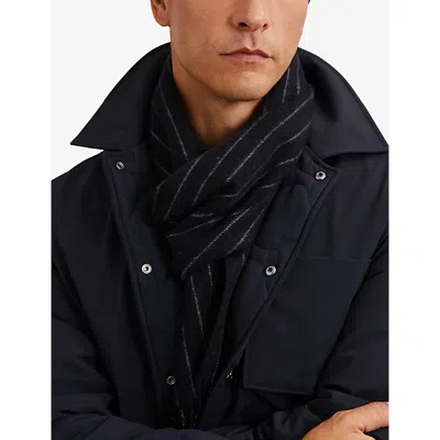 Reiss Mens  Pearson Pinstriped Wool And Cashmere Scarf In Black
