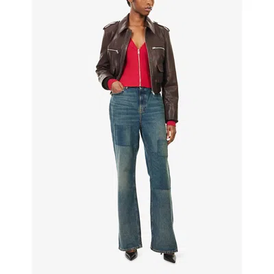 Good American Womens  Bustier V-neck Knitted Cardigan In Red