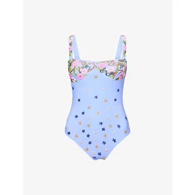 Oceanus Womens  Midnight Star Beaded Swimsuit In Blue