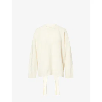 Issey Miyake Womens  Backpack Knit Round-neck Wool Jumper In White