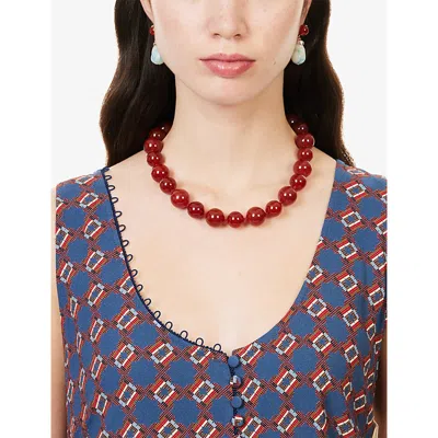 Completedworks Womens  Beaded Sterling-silver And Agate Necklace In Red