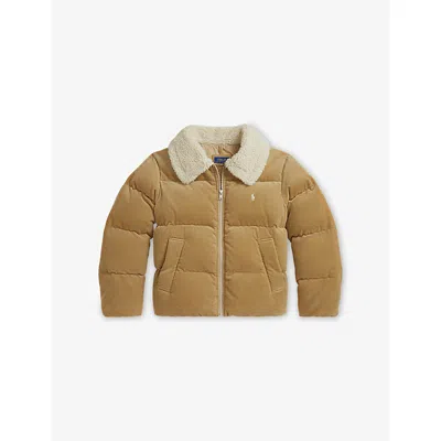 Polo Ralph Lauren Girls' Logo-embroidered Contrast-collar Puffer Coat In Brown